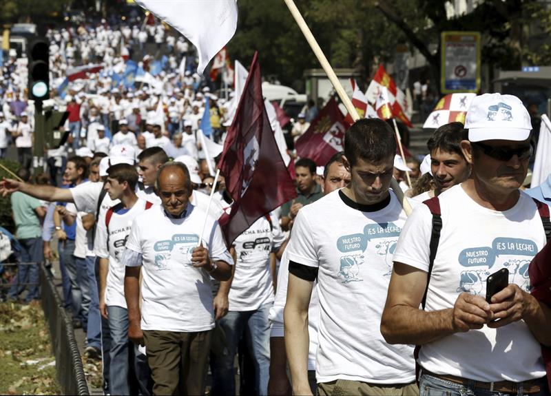 La "Marcha Blanca" por los precios de la leche llega a Madrid. Foto: EFE / Sergio Barrenechea.