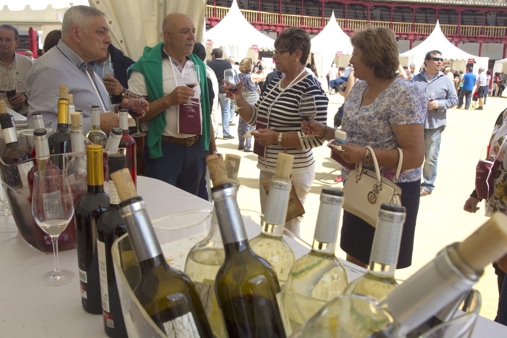 Varias personas prueban el vino de la Denominación de Origen Toro. Foto: EFE/Mariam A. Montesinos