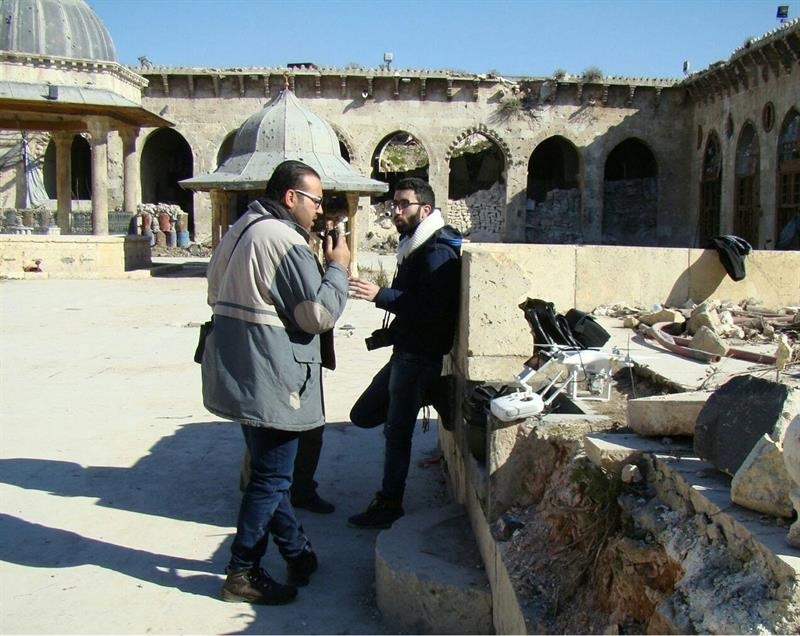 Colaboradores del proyecto Anqa durante un entrenamiento en Beirut, capital del Líbano. Foto: EFE/CyArk-ICOMOS and Yale IPCH