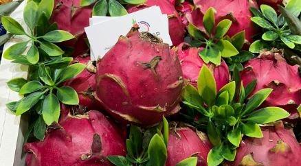 Fruta pitahaya, conocida como "fruta del dragón" en la feria Fruit Attraction 2022. Efeagro/A.q