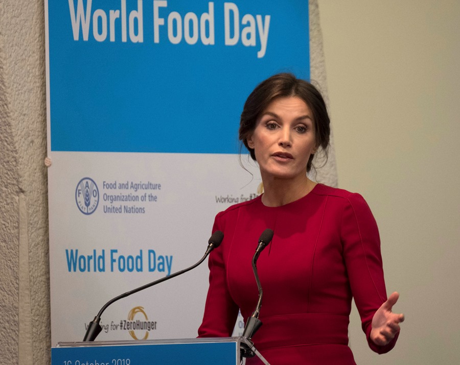 La reina Letizia durante su intervención en la ceremonia del Día Mundial de la Alimentación organizado por la Organización de la ONU para la Alimentación y la Agricultura (FAO) en 2018. EFE/Antonello Nusca